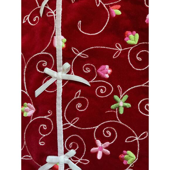 Vintage Children's Place Sleeveless Red Velour Floral Embroidered Dress - Picture 2 of 11